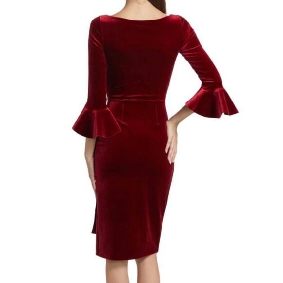 Chiara Boni La Petite Robe NWOT Garnet Red Triana Velvet Faux Wrap Midi Dress - Picture 5 of 11
